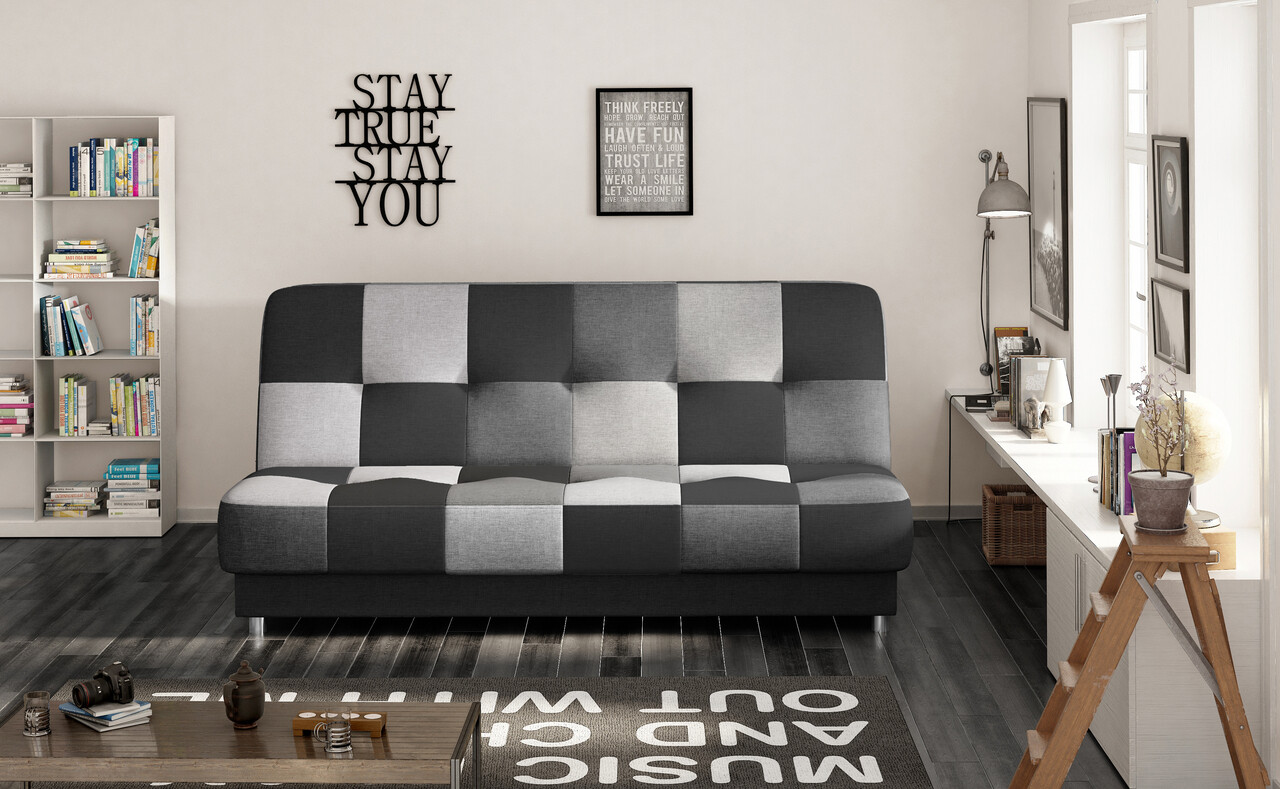 Canapea extensibila 3 locuri, ELTAP, Cayo, 192x90x90 cm, lemn/poliester, negru/gri - imagine 6